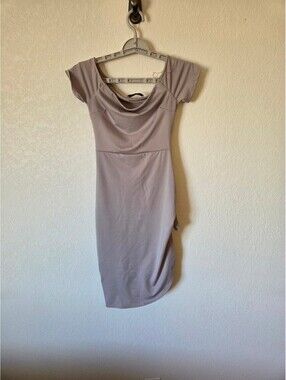 Solemio Los Angeles Taupe Midi Dress with Side Knot Detail